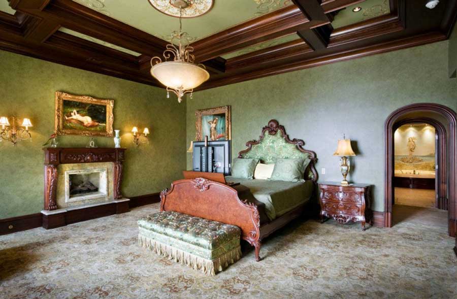 اتاق خواب سلطنتی با ترکیب رنگی قهوه ای و سبز