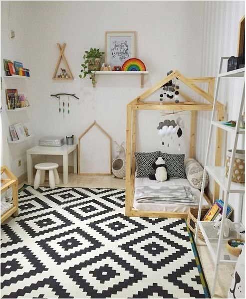 طراحی مدرن اتاق خواب کودک در زمینه سیاه وسفید