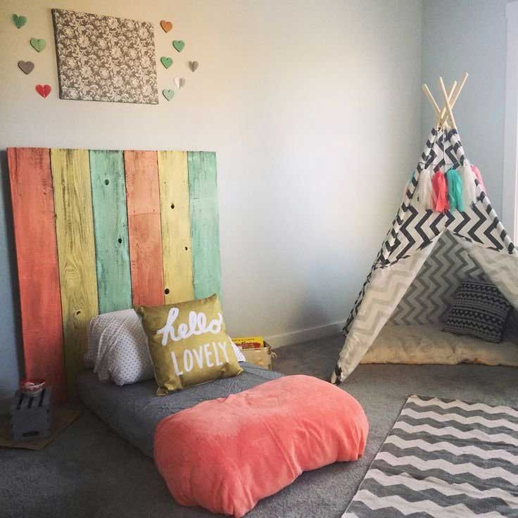 طراحی تاج تخت خواب کودک با الوارهای چوب رنگارنگ